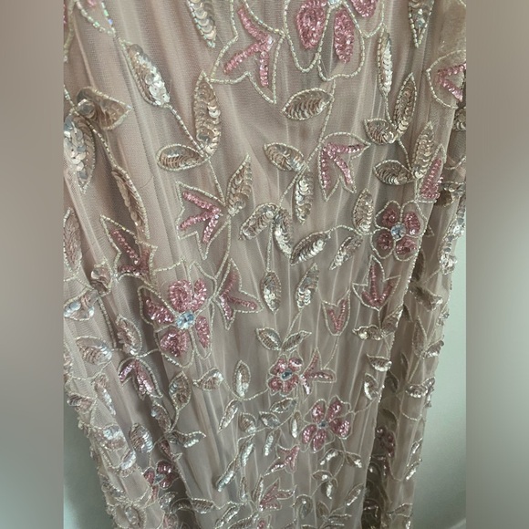Adrianna Papell HAND BEADED SHORT SLEEVE FLORAL GODET GOWN IN BLUSH Size 18W - Picture 13 of 16